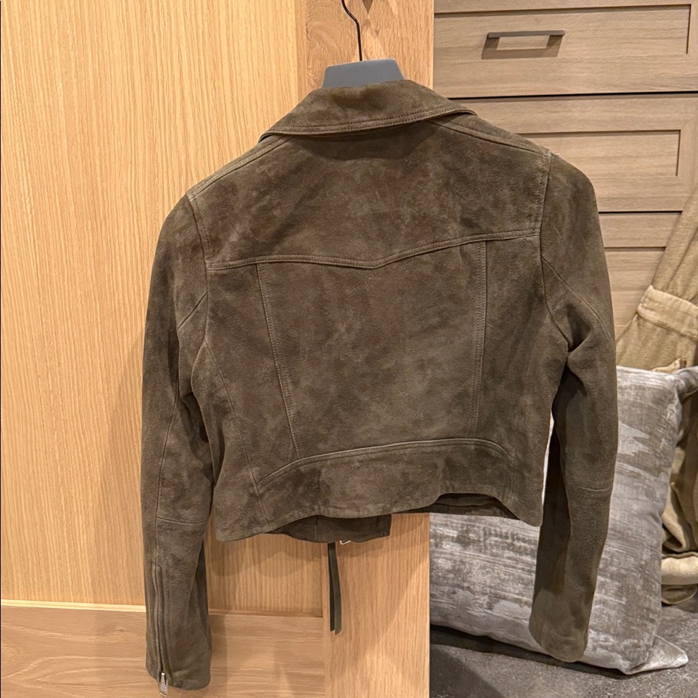 AllSaints Olive Suede Biker Jacket - Picture 3 of 3